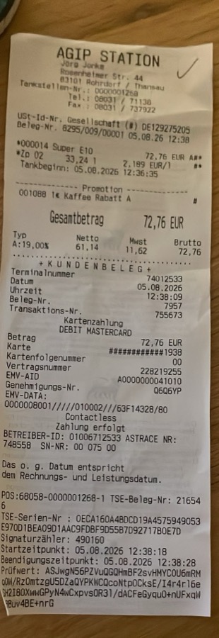 Gewellter Bon — so hat Sepp den Beleg zurückgeschickt