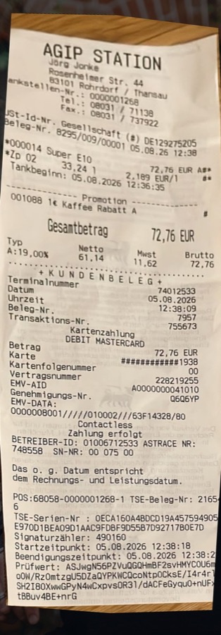 Dunkler Untergrund — so hat Sepp den Beleg zurückgeschickt
